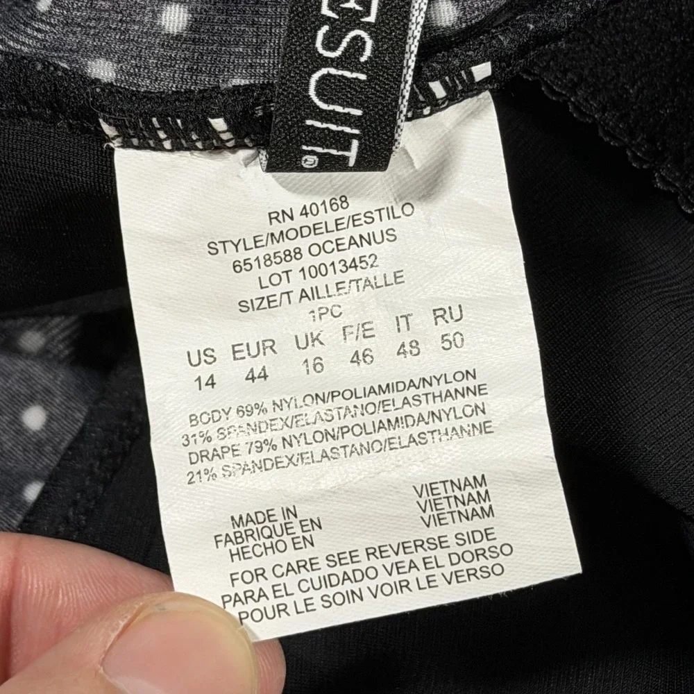 Miraclesuit‎ Size 14 Black Polka Dot Pin Point Oceanus One Piece Swimsuit